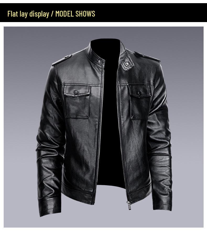 Stylowa męska skórzana kurtka motocyklowa z kołnierzem stójką w stylu koreańskim - Trend jesień/zima
