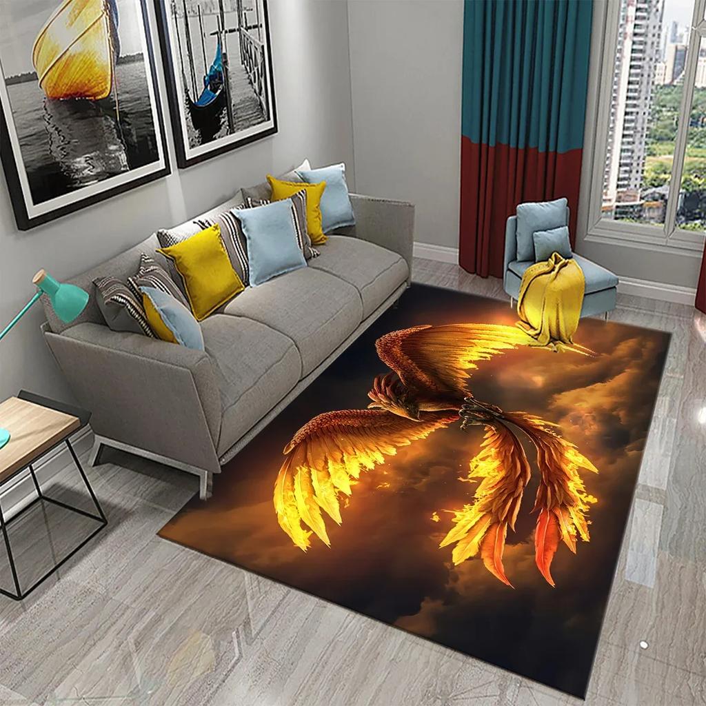 Czerwony Dywan z Feniksem 3D Dywanik Obszarowy Duży Dywan do Salonu Sypialni Dekoracja Sofy Kuchnia Łazienka Antypoślizgowa Mata Podłogowa Dywan