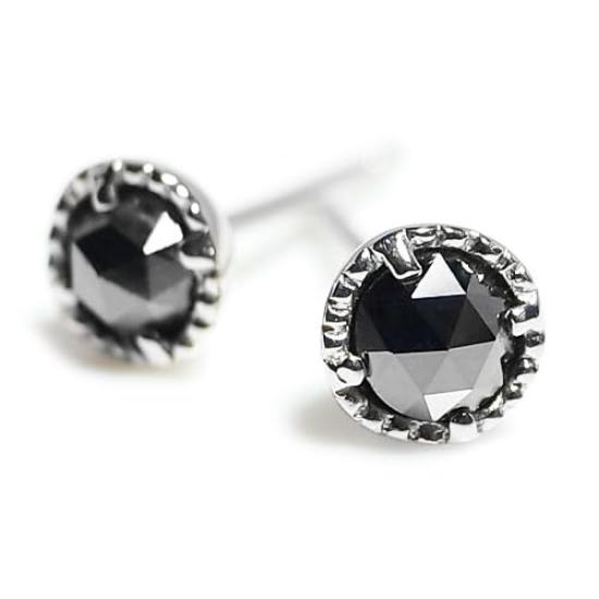 

K18 Natural Black Diamond Pair Earrings Large White Gold Simple Milgrain Unisex High Quality Natural Stone Rose Cut Black Diamond 18K 18K White WG PG