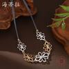 New Hollow Geometric Diamond-encrusted Flower Necklace, Women's Simple and High-end Two-color Flower Leather Rope Necklace
