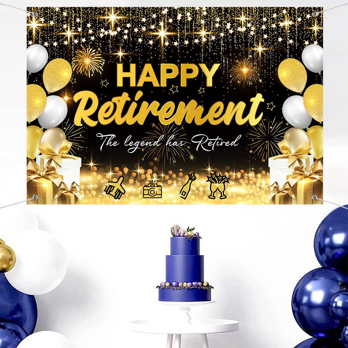 

Пенсионный фон Черный Золотой фон Фото реквизит Фотография Поздравление Коллега по выходу на пенсию Товары для вечеринки