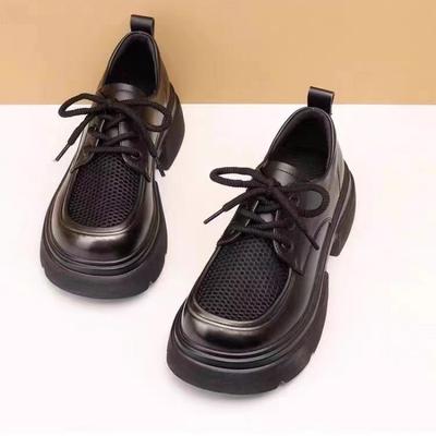 2025 Women Summer Mesh Platform Shoes Women Loafers Lace-up Casual British Shoes Retro Designer All-match Thick-soled Oxfords