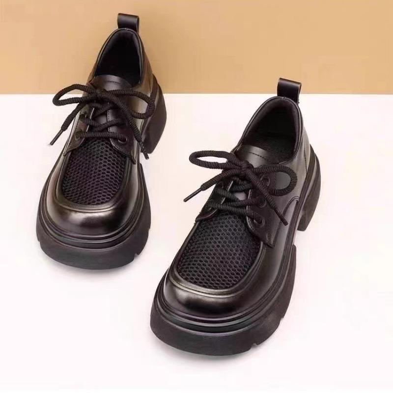 Fashion 2025 Women Summer Mesh Platform Shoes Women Loafers Lace-up Casual British Shoes Retro Designer All-match Thick-soled Oxfords