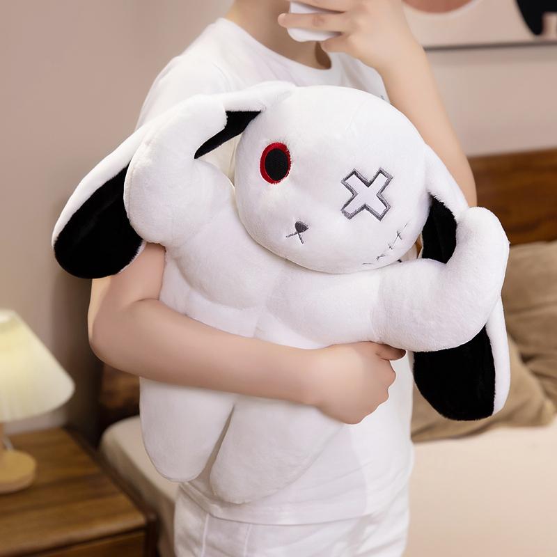 30cm Creepy Gothic Muscle Rabbit Plush Toys Spooky Bunny Stuffed Animals Cute Horror Dreadful Bunny Dolls for Halloween Decor