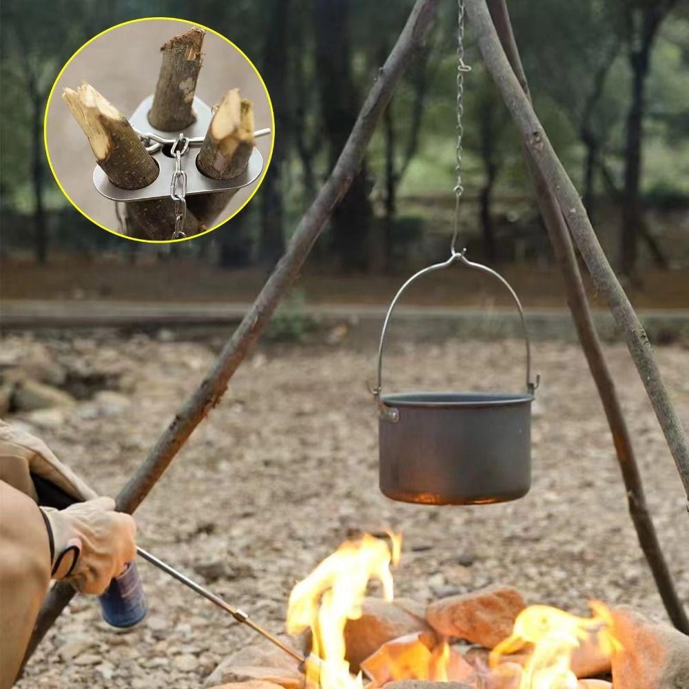 Stainless Steel Outdoor Cooking Hanging Rack Barbecue Triangle Stand  Bonfire Party