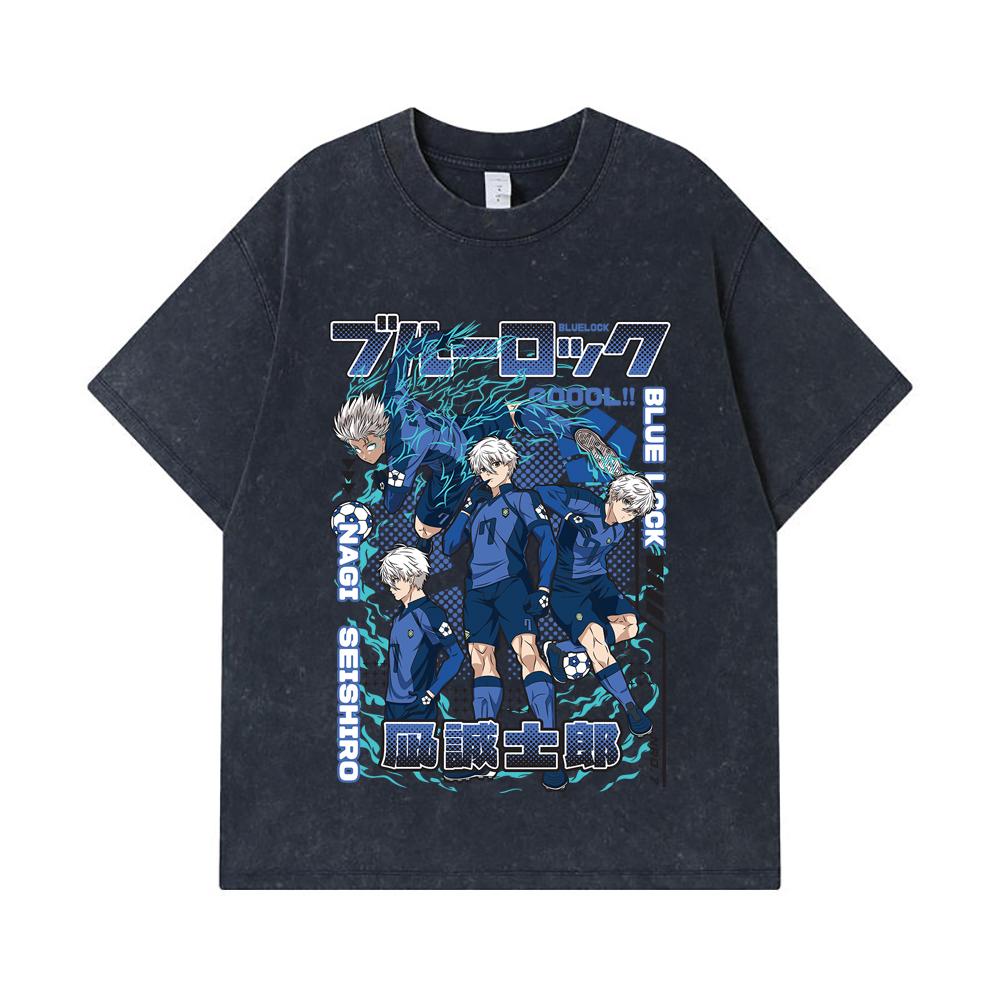 275 GSM Washed T-shirts 100% Cotton Blue Lock V3 Print Unisex Heavy Cotton T Shirt