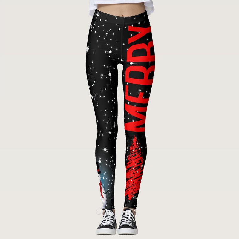 Fashion Christmas Print Fitness Sports Hip Lifting High Waist Bottom Pants Women Yoga Pants