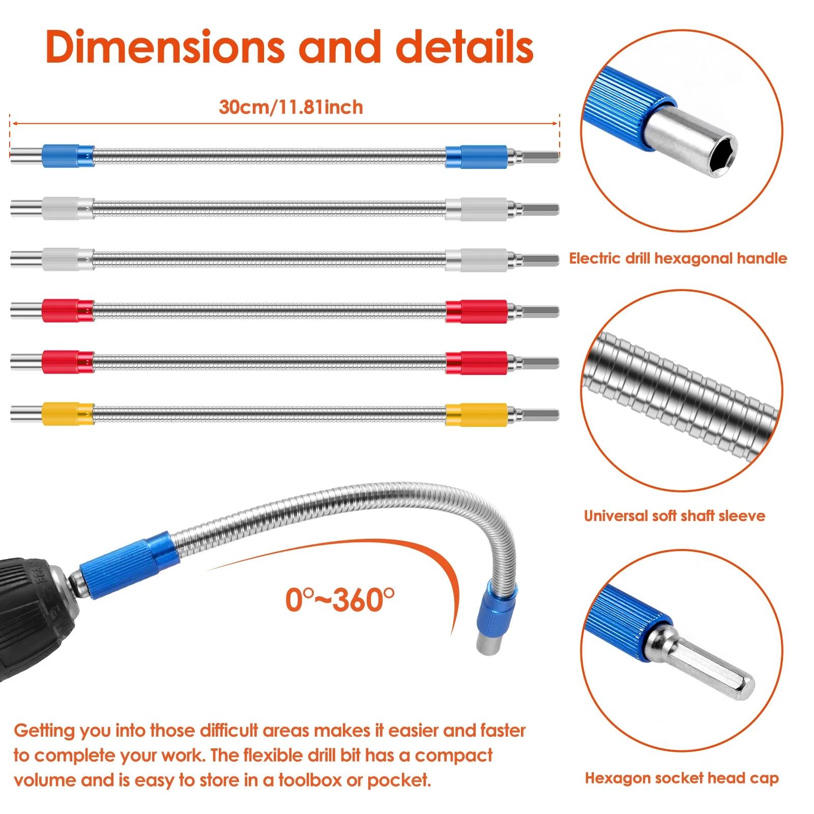

6 шт. Гибкий удлинитель сверла Металлический мягкий вал Удлинитель Держатель биты Мягкий вал Отвертка Шестигранный хвостовик Расширитель держателя биты