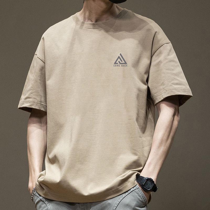Men's Heavyweight Short-Sleeve T-Shirt - American Style, Pure Cotton, Trendy, Loose Fit, White.