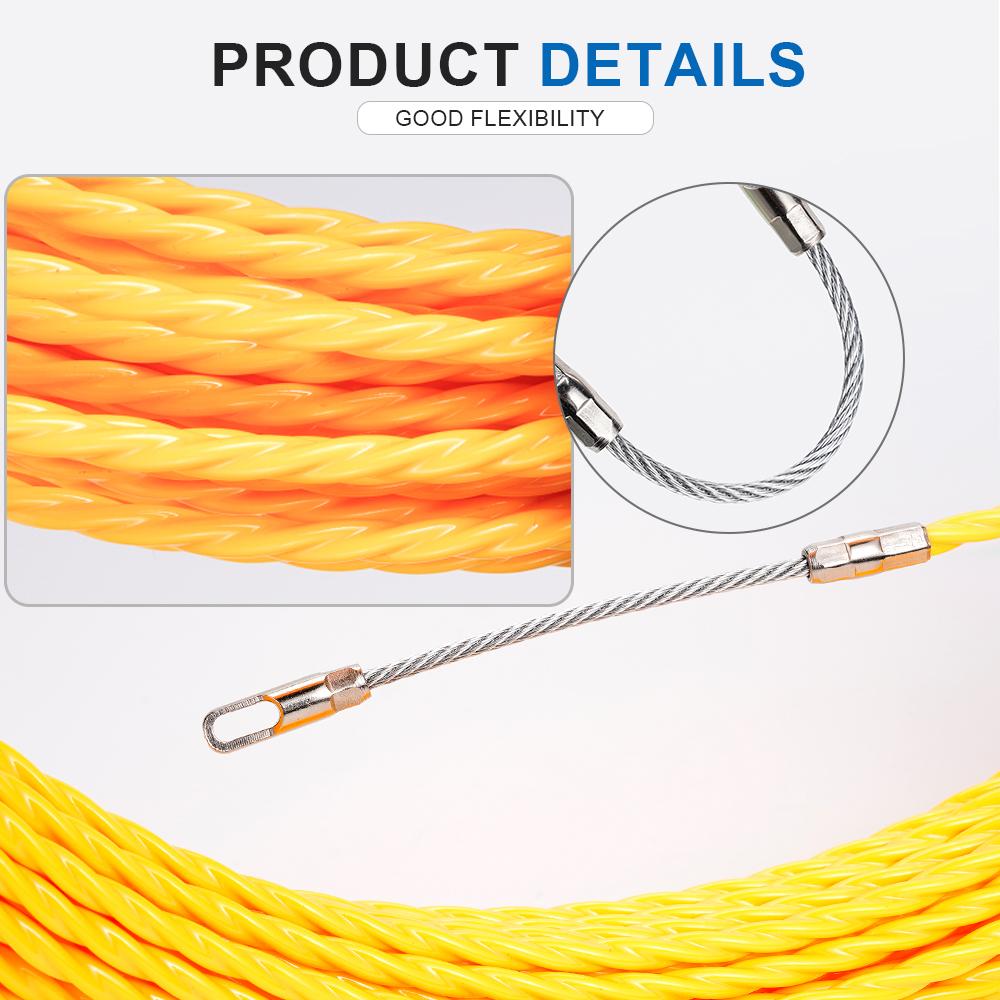 4mm Electrician Tape Conduit Ducting Cable Puller Tool 10-50M Fiberglass Rodder Fish Tape Cable Push Puller Wiring Installation