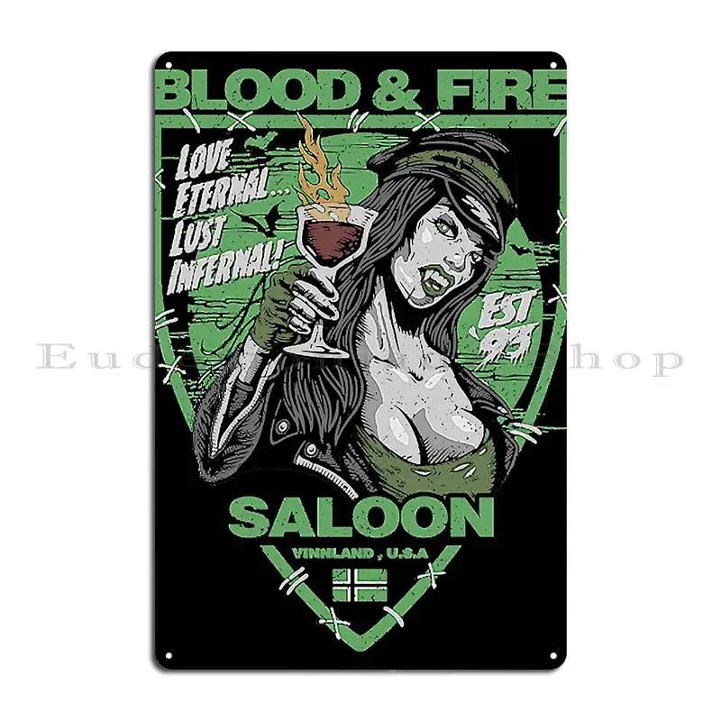 Blood And Fire Saloon Shirt Campnou Metal Sign Create Club Bar Garage Wall Cave Tin Sign Poster