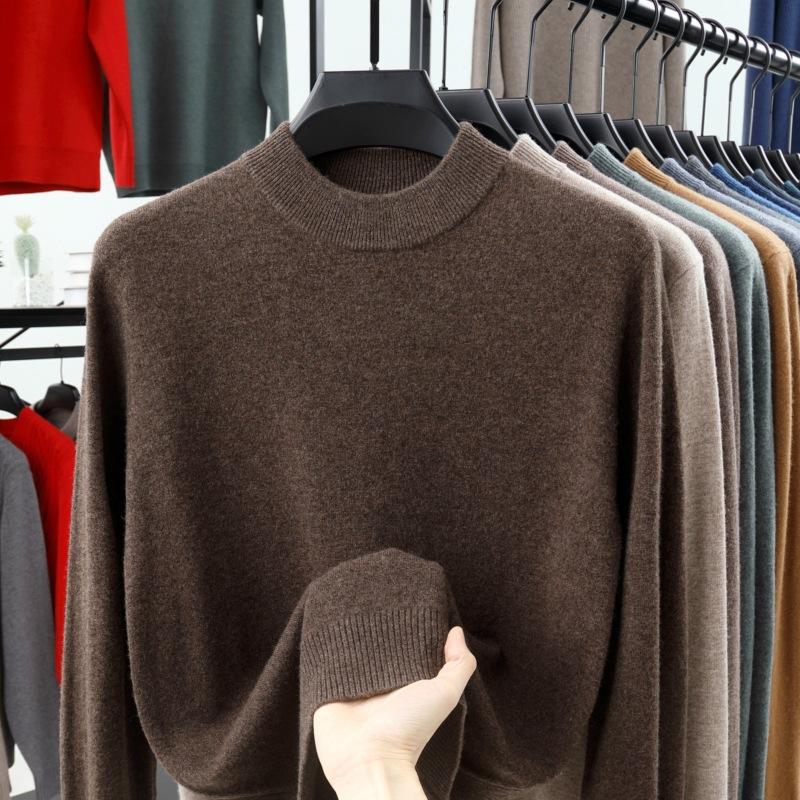 

Мужской шерстяной свитер 100% чистый мужской осенне-зимний свитер, полувысокая горловина, ощущение высокого класса, повседневный базовый вязаный свитер M