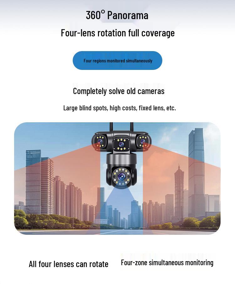 8MP Four-Lens Solar 4G Night Vision Outdoor Camera - Wireless, Remote Surveillance