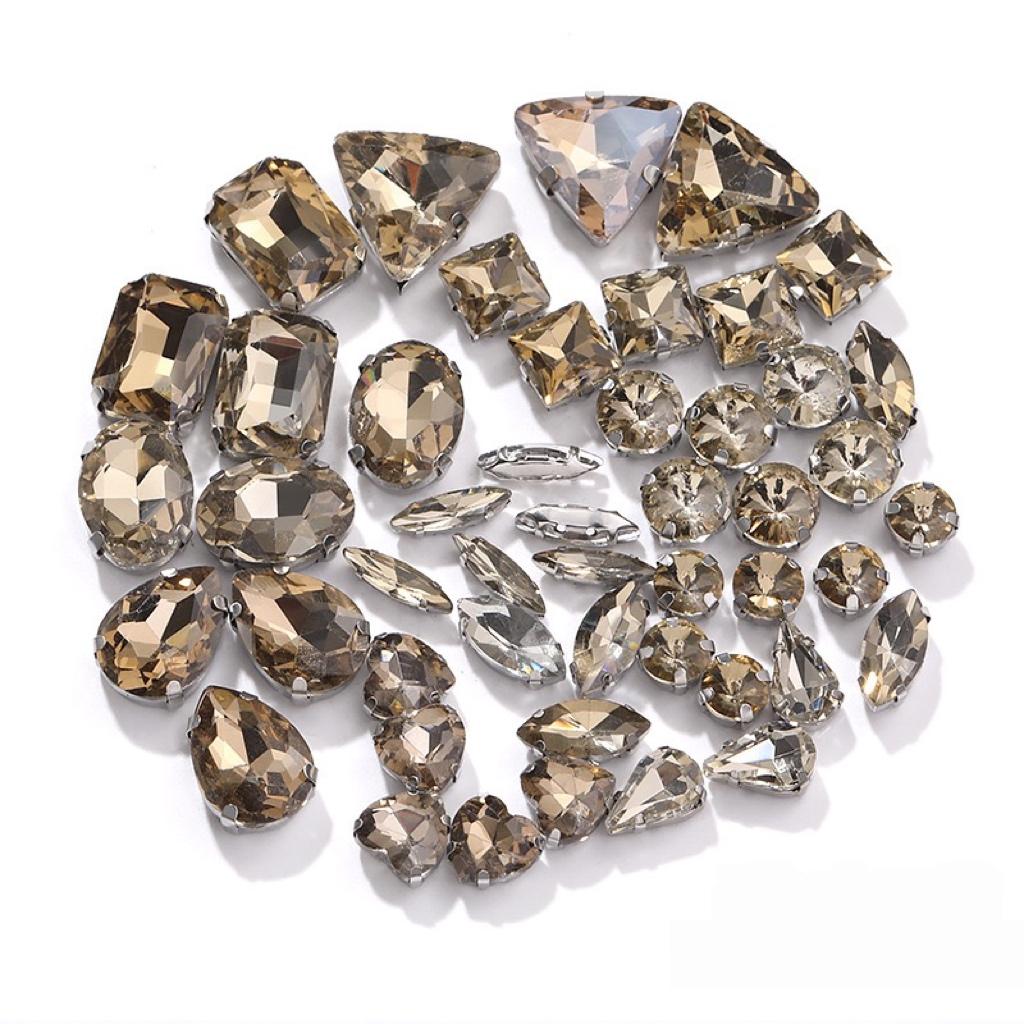 Factory Hot Sale Rhinestones Popular Colors Mix Shapes Sew On Rhinestones Claw Glass Rhinestones for Wedding Dress