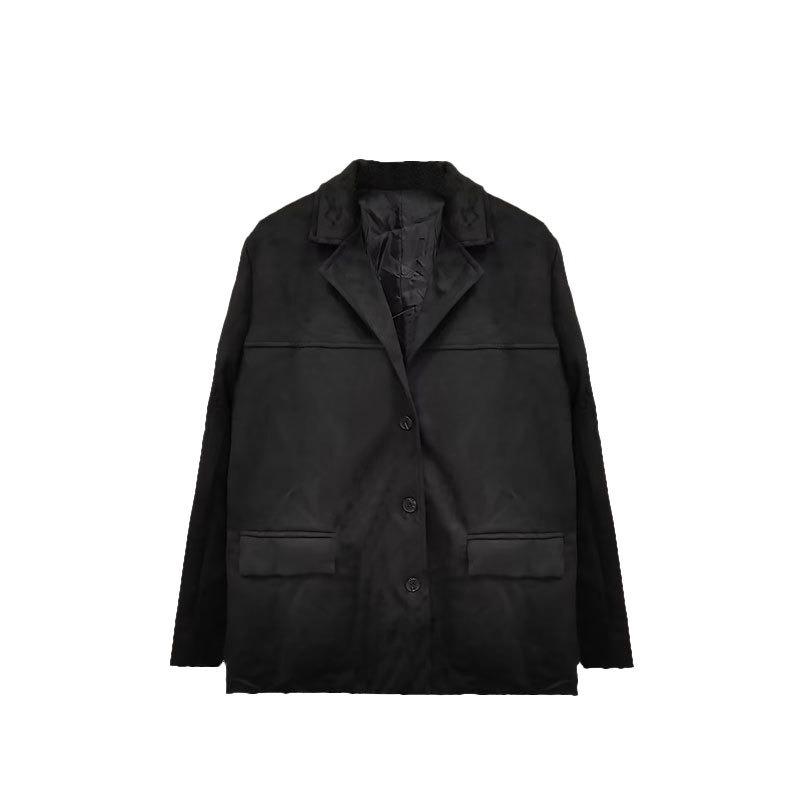 Коричневый замшевый ретро-жакет свободного кроя с лацканами, осенне-зимний женский костюм-майяр L чёрный