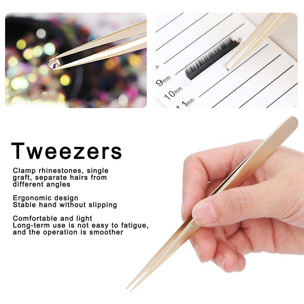 Multifunctional Nail Art Tweezers Steel Golden Straight Tweezers for Eyelashes Manicure