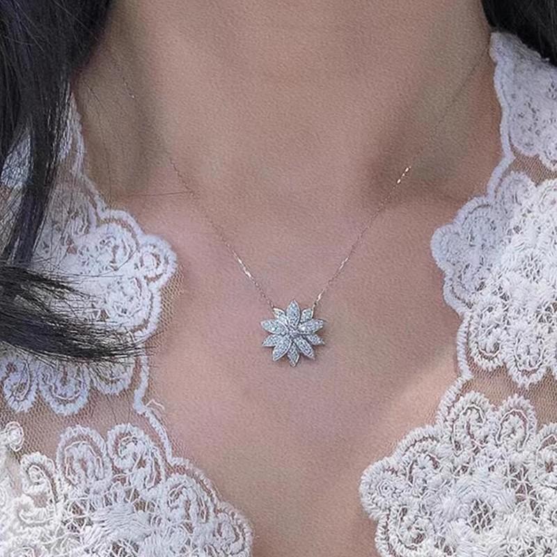 

Элегантное женское обручальное ожерелье Huitan, эстетичные цветочные подвески, аксессуары с блестящими цирконами, свадебные украшения для невесты 42cm 5cm