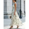 Maxi Abito da Donna con Scollo all'Americana, Stampa Floreale e Pieghe in Chiffon, per Matrimonio in Spiaggia e Festa