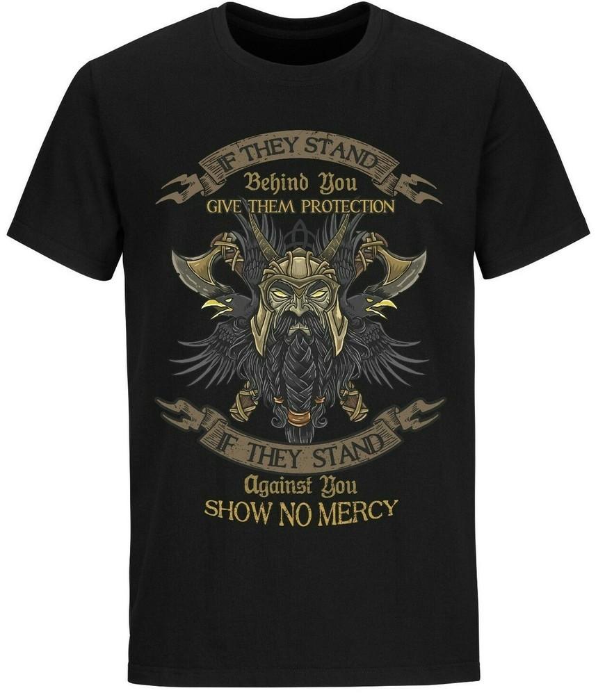 

Viking T shirts T-Shirt Norse Odin Thor Ragnarok Loki Show No Mercy Viking Tee 4XL