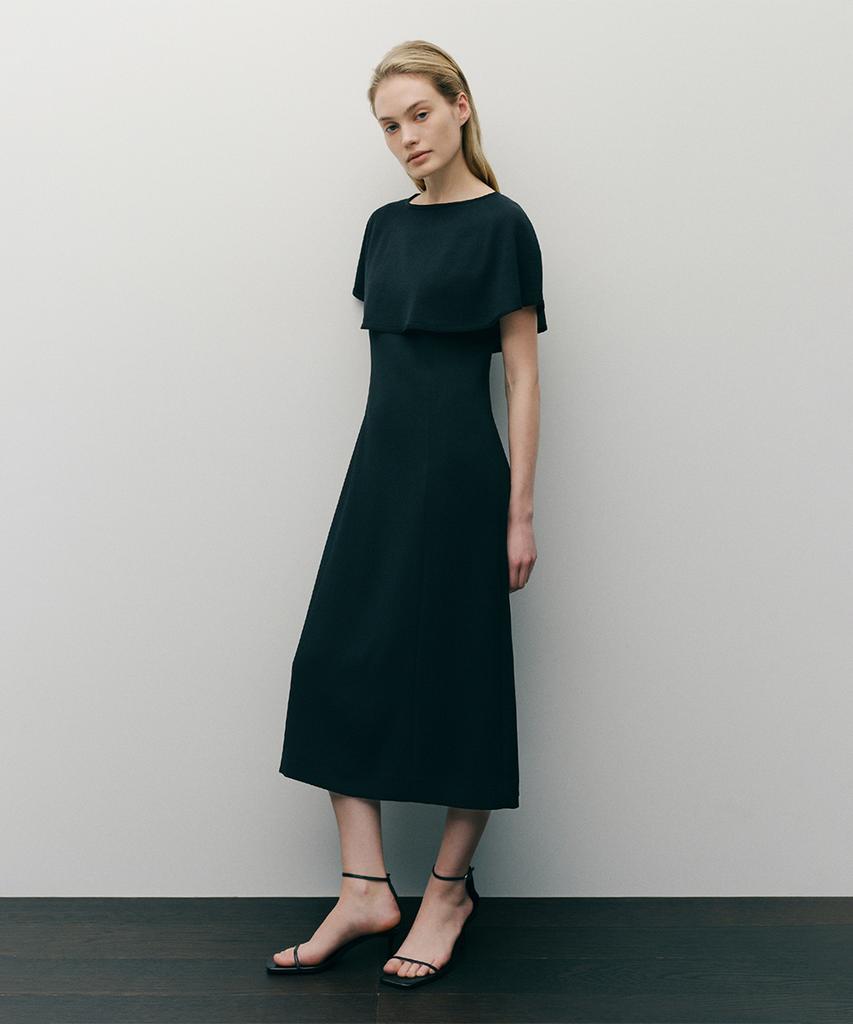 Ia Layered Knit Cape Dress (Black)