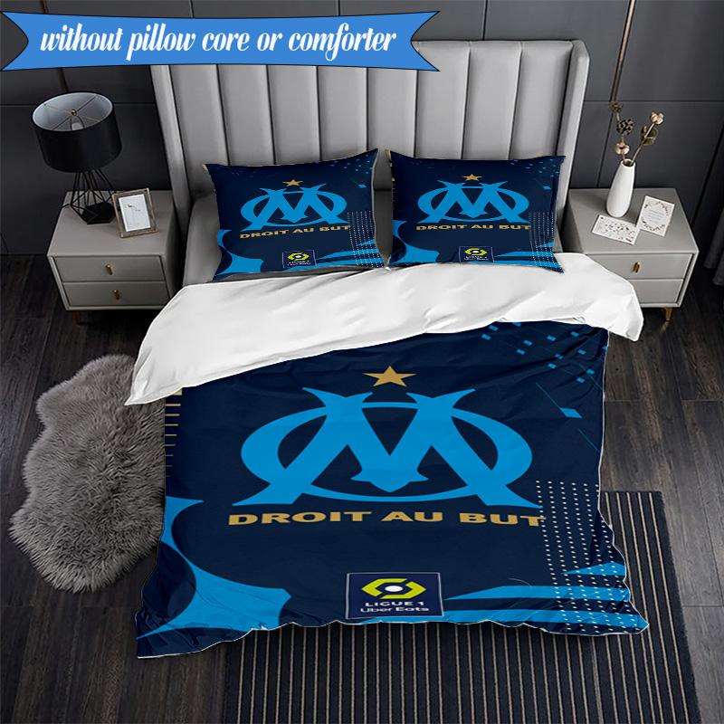 3PCS Olympique Football Crest Printed Soft Bedding Set,Including 1pc Duvet Cover And 2pcs Pillowcases Perfect for Bedroom, Dormitory, Fan gift