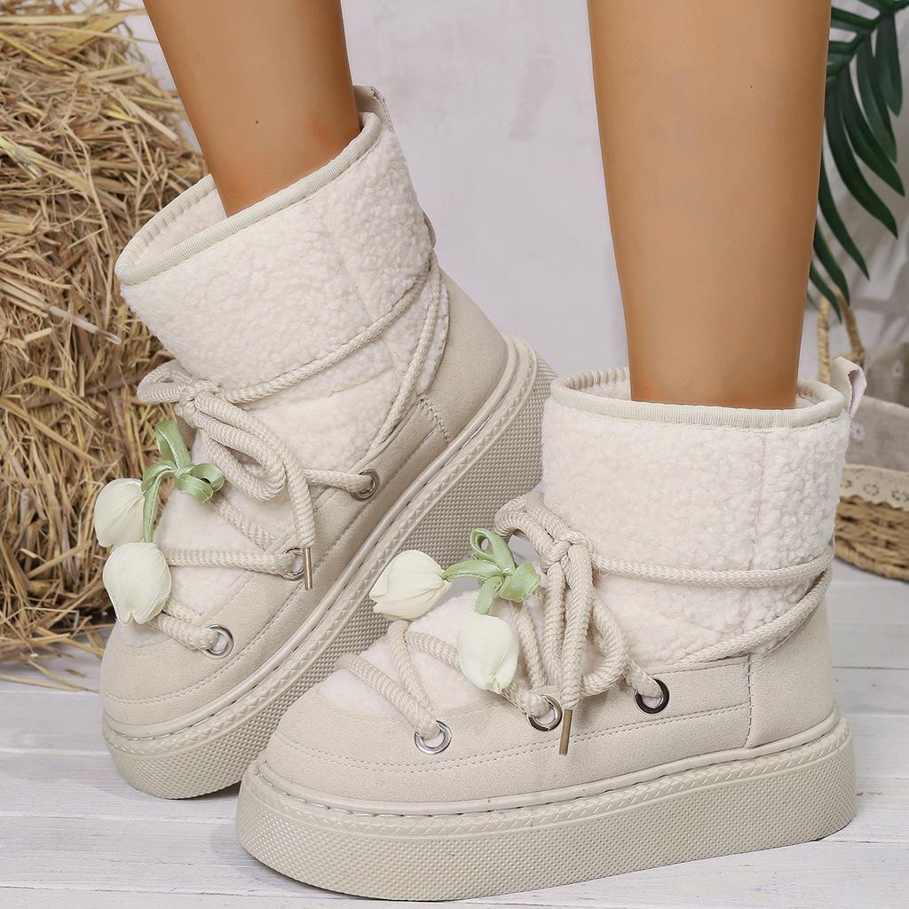 Damen gefüttertes Futter weiche dicke Sohle erhöhte Zuhause Outdoor verdickte warme leichte bequeme Baumwollschuhe Schneestiefel