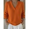 Damen S V-Ausschnitt Unifarben Locker Gestrickter Pullover Herbst Basisschicht