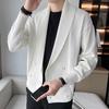 Men Sweater Coat Turn-down Collar Solid Color Long Sleeves Cardigan Buttons Warm Elastic Double-breasted Men Spring Coat for Work