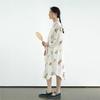 Johnature Women Vintage Print Floral Dresses Button Stand Long Sleeve White Spring Female Dress