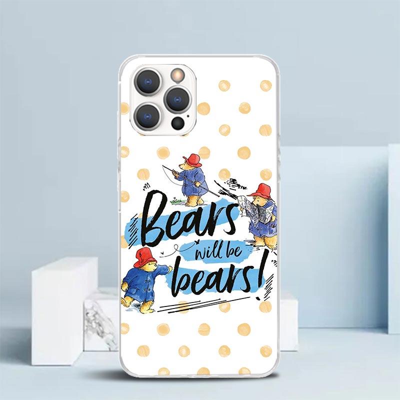 Cute P-PaddingtonS Bear Soft Cover for iPhone 16 17 Air 15 14 Pro Max 16E Phone Case 13 Mini 12 11 7 SE 8 Print Pattern Fit Case