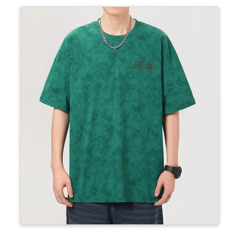 New American High-density Knitted Loose-print Men's T-shirt Short-sleeved