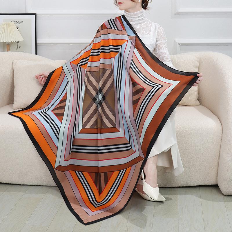 New Summer Large 110Cm Square Scarves Women Fashion Silk Scarf Foulard 45Inch Office Ladies Shawl Bandanna Muslim Hijab