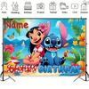 Lilo and Stitch Backgrounds for Children's Birthday Party Decoration, Tropical Flower Photo Background, Personalized Baby Shower Banner
