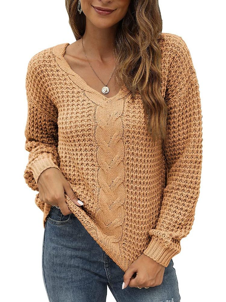 Damen Strickpullover mit langen Ärmeln, V-Ausschnitt, Oversized-Passform, einfarbig, luxuriös, entspannt sitzend, figurschmeichelnd und vielseitig einsetzbar