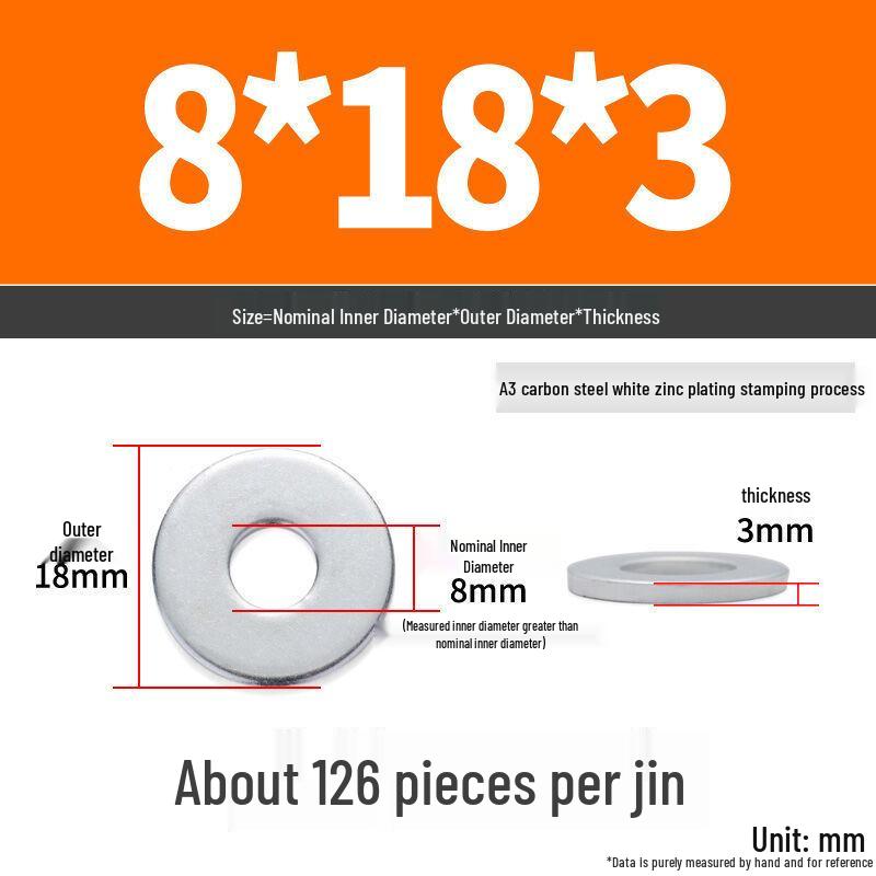 Extra Large Galvanized Metal Flat Washer - Thickened Round Screw Washer M6-M16