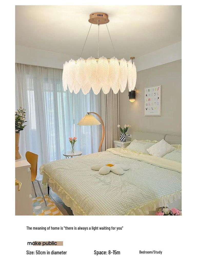 Modern French Cream Feather Pearl Chandelier - Stylish Post-Modern Living Room and Bedroom Lighting