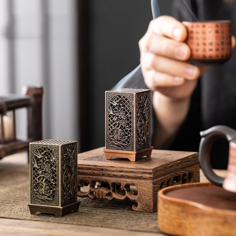 Square Vertical Incense Burner Alloy incense holder sahumerios holder Incense Cones Sandalwood Chinese Plum Inense Burners XX002