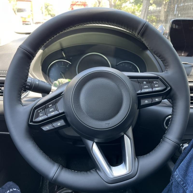 Кожаная оплетка на руль для Mazda 3 2014 2015 2016 2017 2018 2014- Автоинтерьер Автостайлинг Beige Thread