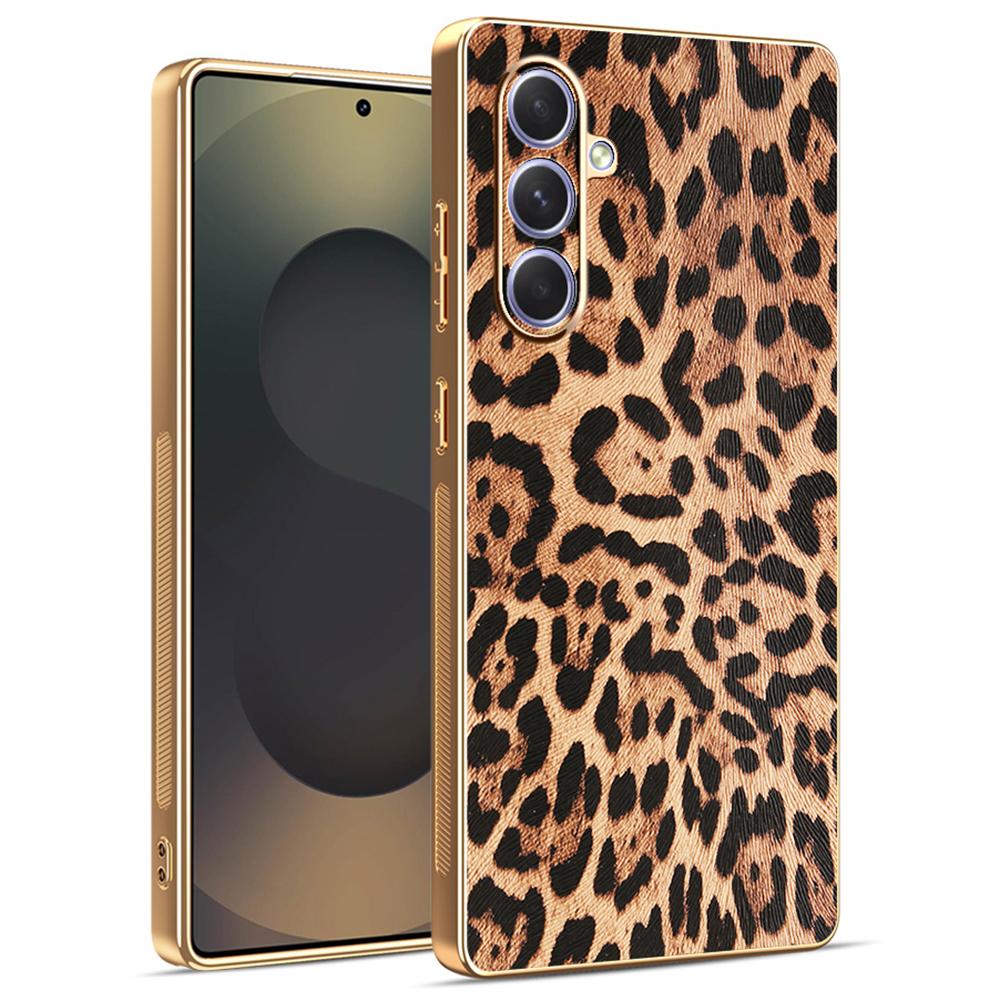 

For Samsung Galaxy A54 5G Case Leopard Print PU Leather Coated PC+TPU Electroplating Phone Cover A