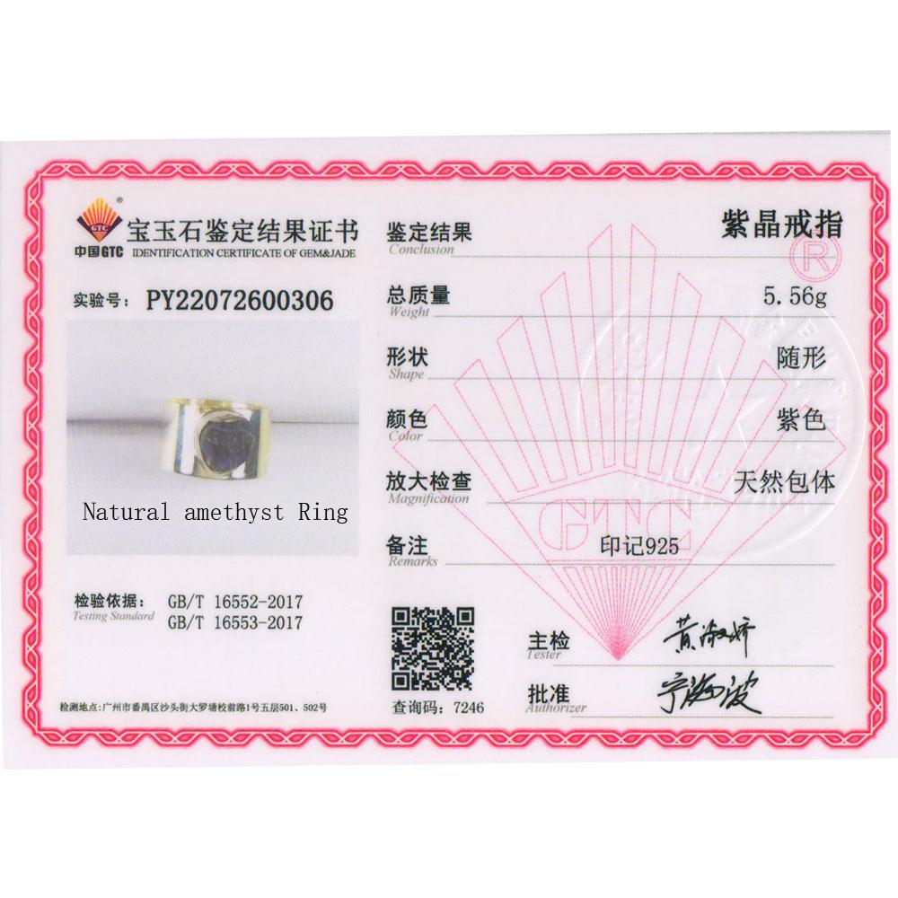 Unik håndlaget naturlig ametyst Grov edelstenring 925 sterling sølv fine smykker festgave
