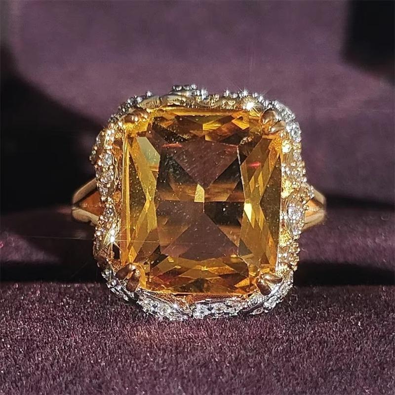 Huajie Светло-желтые Квадратные Сверкающие Фианиты Сияющие Кольца для Женщин Вечеринка Гипербола Кольцо Тренд 9