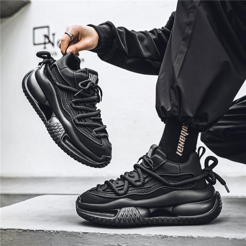 

2024 Новая модная сетчатая дышащая универсальная толстая подошва удобная увеличивающая рост спортивная и досуговая обувь для мужчин 39 чёрный