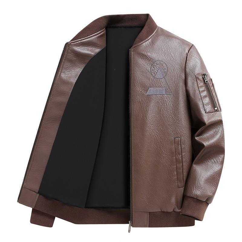 Large Size Men's Leather Jacket Spring and Autumn Youth Men's Leather Jacket M-XL Trend Embroidered Middle-aged Jacket