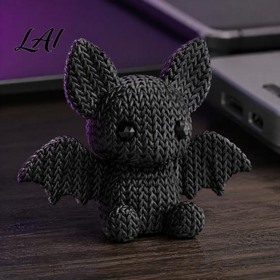 3D Printed Bat Statue Figurine with Knitted Texture Cartoon Halloween Decoration Ornaments Cute Animal for Desk Shelf Display And Home Decor Office
