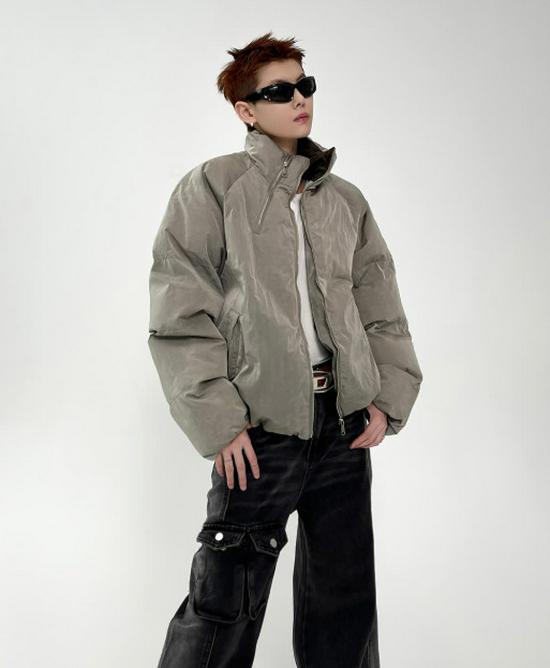 Unisex Winter-Autumn Stand Collar Puffer Jacket with Double Zipper and Trendy Design