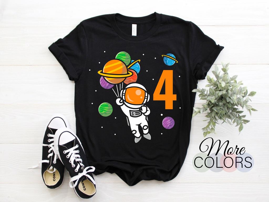 Birthday Crew Space Blast Off 4 Years Old Party T-Shirt, Solar System, Galaxy Lover Gift 4th Four Present, Dwarf Planets, Astronaut Spaceman