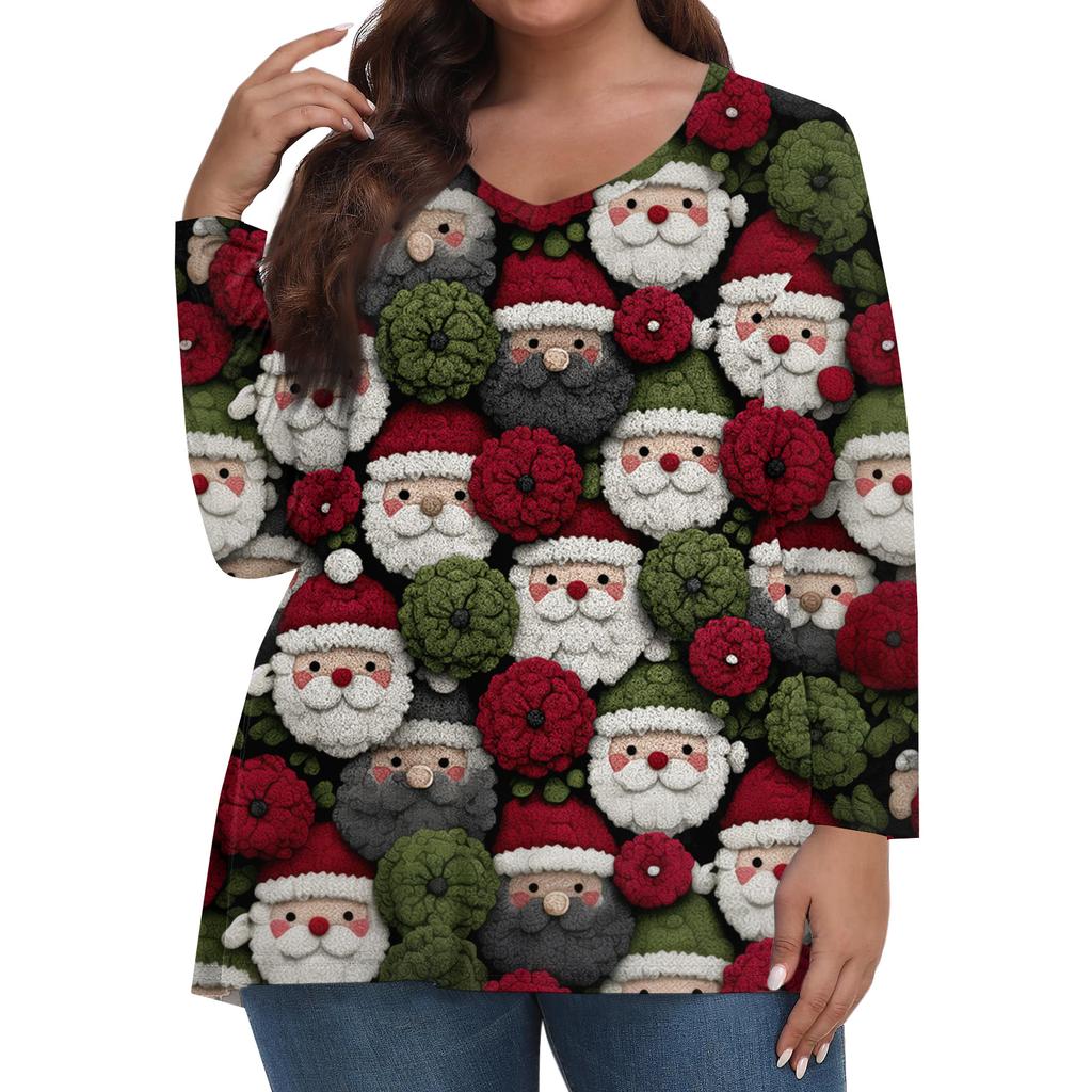 Women's Fashionable Casual Long Sleeved Plus Size  Print Top Plus Size Floral Print Top