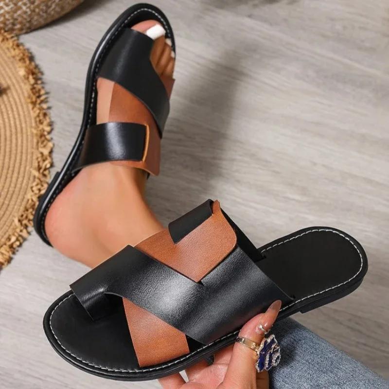 

2025 лето Новые Плоские Нескользящие ПУ Водонепроницаемые Женские Туфли Уличные Повседневные Удобные Пляжные Платье Женские Шлепанцы Большие 36