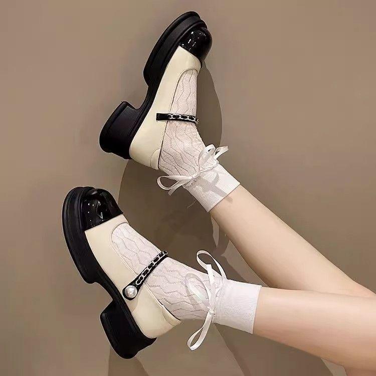 Dicker Absatz dicke Sohle vielseitige Studenten Mary Janes Einzelschuhe Damen neu Sommer schwarz mit Rock französische kleine Lederschuhe
