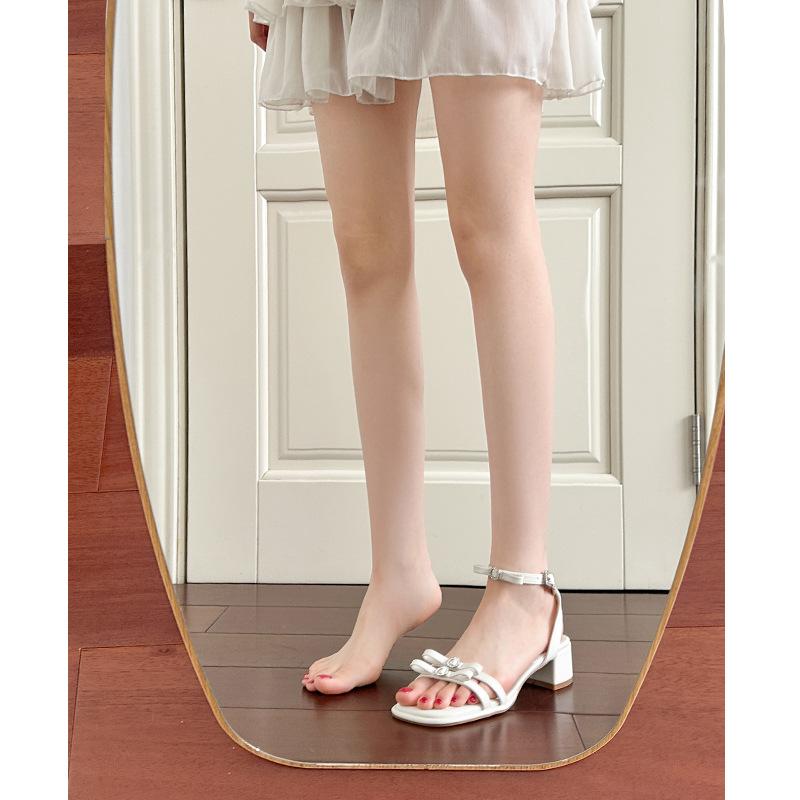 

Summer new thick heel with buckle silver rhinestone sandals women s bow high heels 39